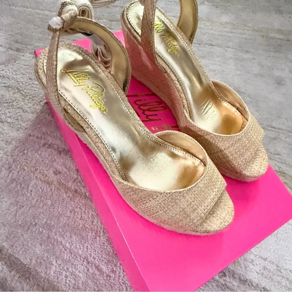 Lilly Pulitzer Paley Panama Raffia Espadrille Wedge Sandals Size 6